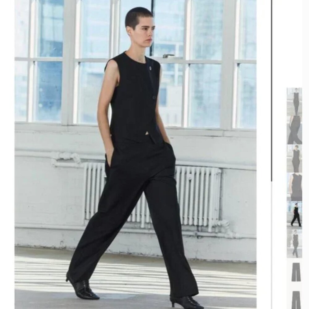 NWT ZARA 2 PIECES MATCH SET BUTTONED VEST TOP ZW COLLECTION + ZW PANTS BLACK